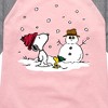 Girls' - Peanuts - Snoopy Woodstock Snowman Shirt Tail Raglan Graphic T-shirt - 2 of 4