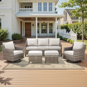 Belord 5 Pieces Outdoor Furniture, High Back Outdoor Wicker Couch Patio Swivel Rocker Chairs Set of 2 with Comfy Cushions Ottomans Patio Furniture Set - 1 of 4