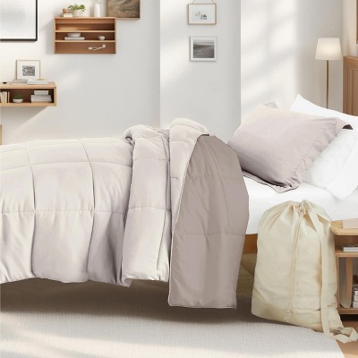 8PC College Essentials TwinXL Bedding Bundle, Reversible Comforter, Solid Sheet Set, Pillows and Laundry Bag - Becky Cameron