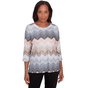 Alfred Dunner Womens Lacey Ombre Chevron Crewneck Top , Tan , Size M - 1 of 4