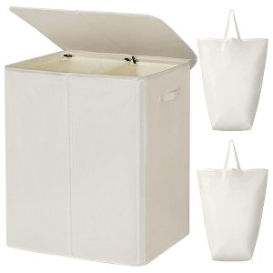 WOWLIVE 154-Liter Fabric 2-Section Collapsible Double Laundry Basket Storage Hamper with Lid and Removable Bags for Bedroom, Dorm, and Bathroom - 1 of 4