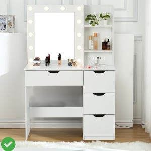 Makeup Vanity with Lights Vanity Desk with USB Ports & Outlets Dressing Table w/ 4 Large Drawers - 1 of 4