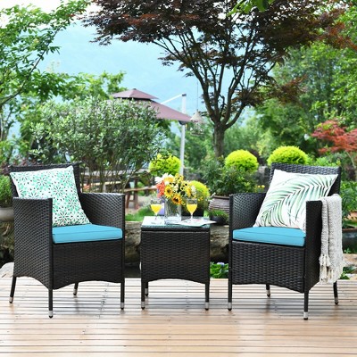 Costway Outdoor 3 PCS PE Rattan Wicker Furniture Sets Chairs  Coffee Table Garden