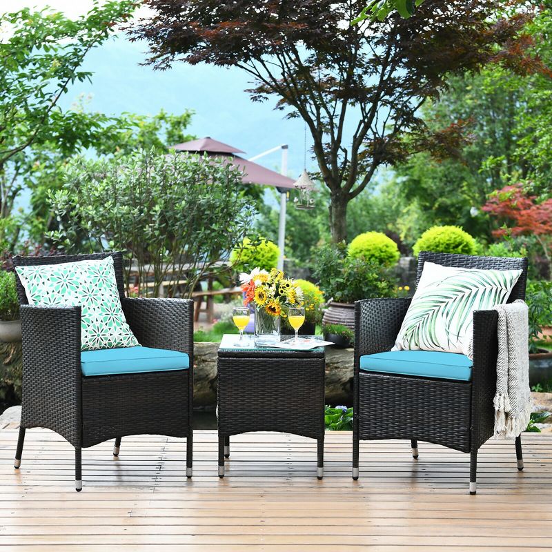 Costway Outdoor 3 PCS PE Rattan Wicker Furniture Sets Chairs  Coffee Table Garden, 1 of 15