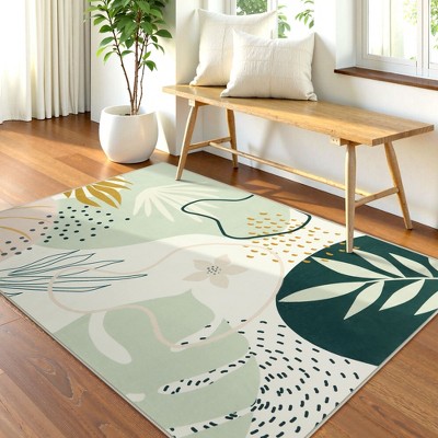 Lahome Machine Washable Area Rugs Non-Slip Large Living Room Rug Boho Botanical Print Ultra-Thin Indoor Rug for Classroom Nursery Dining Room