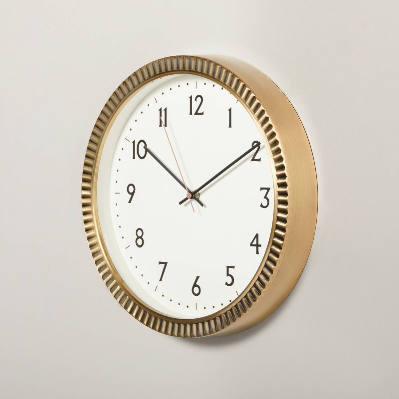 14&#34; Pleated Brass Round Analog Wall Clock Antique Finish - Hearth &#38; Hand&#8482; with Magnolia, 4 of 10