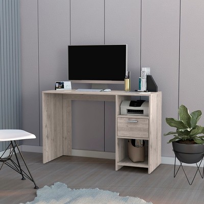 Vynxaria Computer Desk Odessa with Single Drawer and Open Storage Cabinets, Light Gray Finish