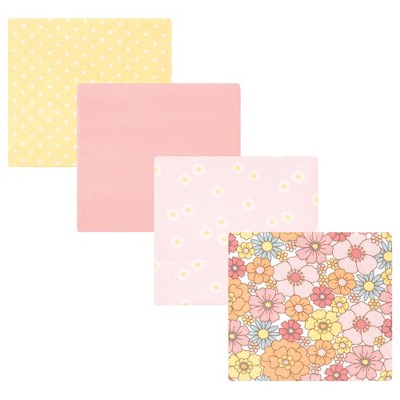 Image of Hudson Baby Infant Girl Cotton Rich Flannel Receiving Blankets, Peace Love Flowers, One Size