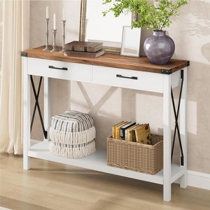TackView Compact Entryway Table with Storage Drawers Shelf, Narrow Sofa Table with Metal Frame Wood Grain Finish for Living Room Hallway - 1 of 4