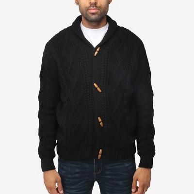 X RAY Men's Faux Shearling Shawl Collar Cable Knit Cardigan Sweater in BLACK Size X Large
