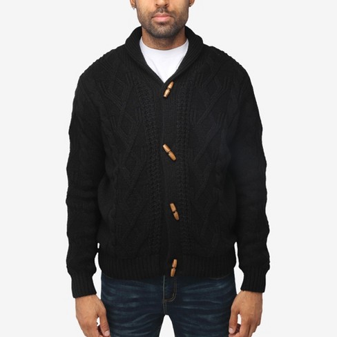 X Ray Men's Faux Shearling Shawl Collar Cable Knit Cardigan Sweater ...