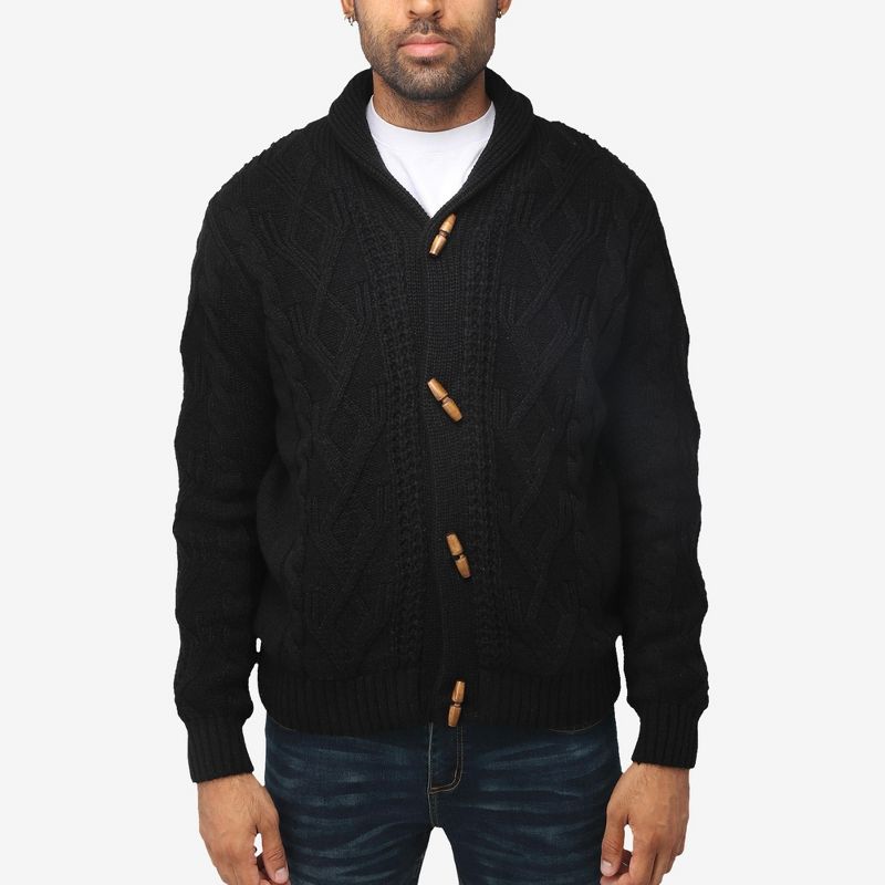 X RAY Men's Faux Shearling Shawl Collar Cable Knit Cardigan Sweater, 1 of 7