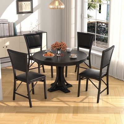 VECELO Foldable Dining Chairs Set of 2/4/6, No Assembly Heavy-Duty Metal Frame, Kitchen and Living Room Chairs, Black/Brown