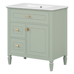Vynxaria 30" Sage Bathroom Vanities Vanity Chest with Flip Drawer Adjustable Shelf & Gold Handles 33.7"H - 1 of 4