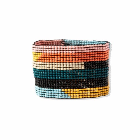 Olive Checkered Beaded Stretch Bracelet Rainbow by INK+ALLOY