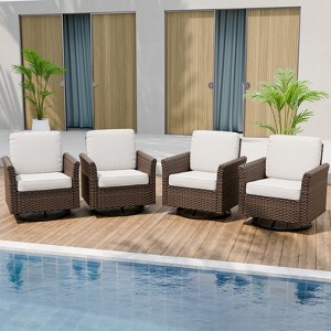EAGLE PEAK Ocean Vista Outdoor Patio Chairs,  All-weather PE Wicker 360-Degree Rocking Swivel Chairs with Cushions - 1 of 4
