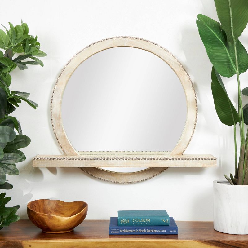 30&#34;x36&#34; Mango Wood 1 Shelf Wall Mirror with Silver Beaded Outline Light Brown - Olivia &#38; May, 2 of 12