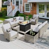 XIZZI 11-Piece Furniture Set with Rectangular Fire Pit Table, Sectional Sofa and Swivel Rocking Chairs, Furniture Set with Solar Coffee Table - 3 of 4