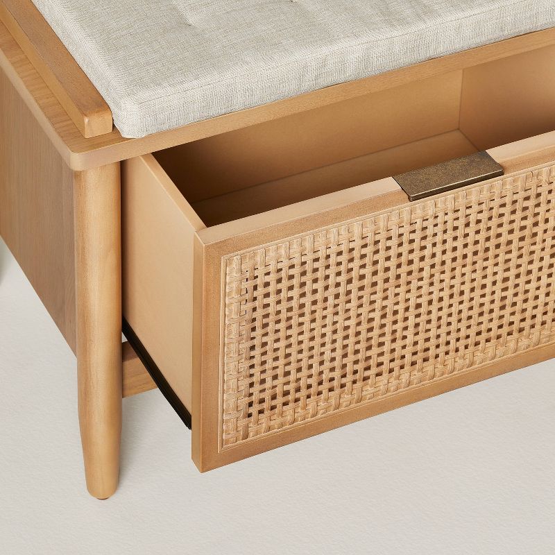 Modular Wood &#38; Cane Entryway Storage Bench with Cushion - Natural/Cream - Hearth &#38; Hand&#8482; with Magnolia, 5 of 12