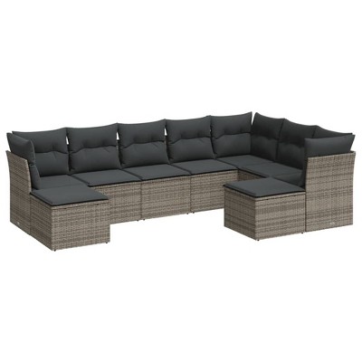 vidaXL 9 Piece Patio Sofa Set with Cushions Gray Poly Rattan - Without Table