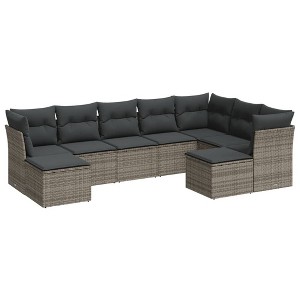 vidaXL 9 Piece Patio Sofa Set with Cushions Gray Poly Rattan - Without Table - 1 of 4