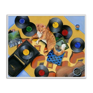 Stupell Industries Cat & Vintage Record Player Framed Giclee Art - 1 of 4