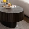KIGFTSOD Oval Coffee Table Handcrafted Relief Sturdy Pedestal Wooden Olive-Shaped Tea Table for Living Room - 3 of 4