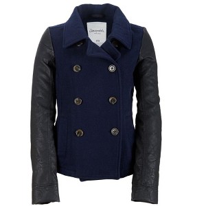 Aeropostale Womens Leather Sleeve Pea Coat - 1 of 1
