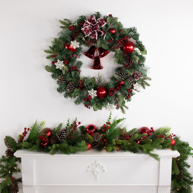 Northlight Red Bells and Mixed Foliage Artificial Christmas Wreath, 30-Inch, Unlit, 3 of 6