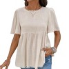 Womens Lace Trim Round Neck Short Sleeve Babydoll Blouse Shirts - 2 of 4