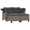 vidaXL Patio Sofa 2-Seater with Canopy and Stools Gray Poly Rattan - 4 of 4