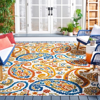 Cabana Cream and Navy Floral Square Area Rug
