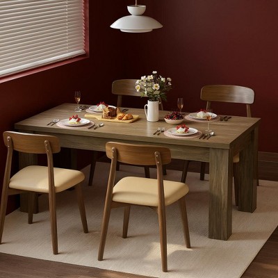 GustoWave 63" Wood Farmhouse Dining Table, for 4-6,Regular Tabletop