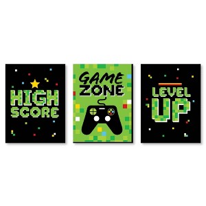Big Dot of Happiness Game Zone - Nursery Wall Art and Pixel Video Game Kids Room Decorations - Gift Ideas - 7.5 x 10 inches - Set of 3 Prints - 1 of 4