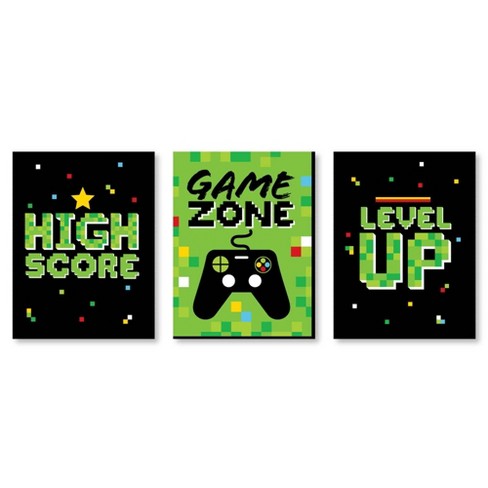 Big Dot of Happiness Game Zone - Nursery Wall Art and Pixel Video Game Kids  Room Decorations - Gift Ideas - 7.5 x 10 inches - Set of 3 Prints