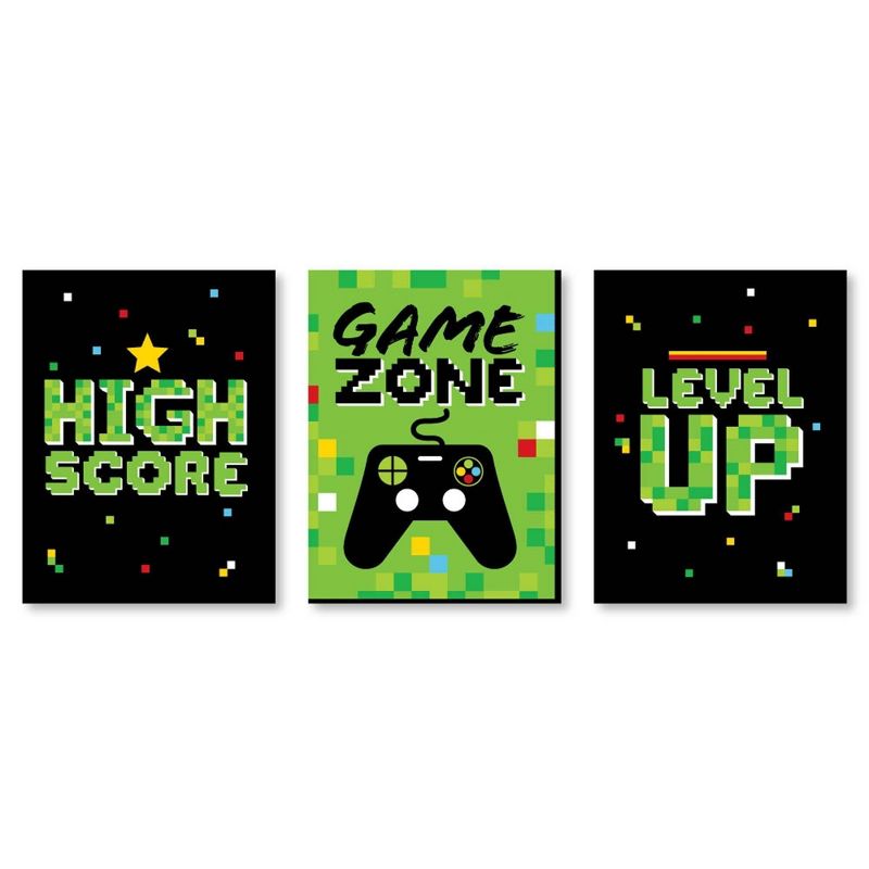 Big Dot of Happiness Game Zone - Nursery Wall Art and Pixel Video Game Kids Room Decorations - Gift Ideas - 7.5 x 10 inches - Set of 3 Prints, 1 of 8