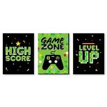 Big Dot of Happiness Game Zone - Nursery Wall Art and Pixel Video Game Kids Room Decorations - Gift Ideas - 7.5 x 10 inches - Set of 3 Prints