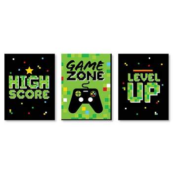 Big Dot of Happiness Game Zone - Nursery Wall Art and Pixel Video Game Kids Room Decorations - Gift Ideas - 7.5 x 10 inches - Set of 3 Prints