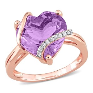EVERLY JEWELRY | Rose Plated Sterling Silver 0.05 CT Diamond TW And 6 1/2 CT TGW Amethyst Heart Ring - 1 of 4