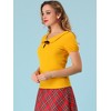 INSPIRE CHIC Women's Bow Neck Solid Short Sleeve Peter Pan Collar Blouse - 4 of 4
