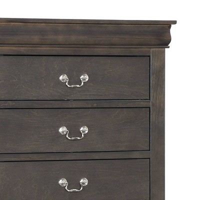 Elegant Gray Wooden Chest with Five Dovetail Drawers and Nickel Handles