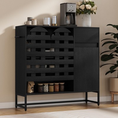 INFURNIC Decorative Storage Cabinets 44-Inch Buffet Cabinet with Black Woven Arched Doors and Adjustable Shelves, Black, 44.49"*13.39"*43.3"