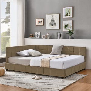 Full Size Upholstered Tufted Bed Frame, Sofa Bed Frame with Comfortable Backrest and Armrests - 1 of 4