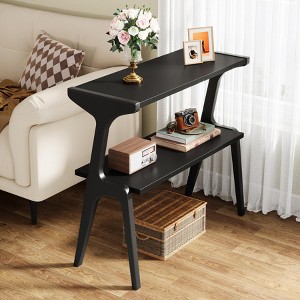 APRILSOUL Solid Wood Side Table 2-Tier Farmhouse Couch Side Table, Rustic Slim Tall Sofa End Table with Storage Shelf for Living Room - 1 of 4