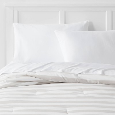 Full/Queen Microfiber Stripe Reversible Comforter Light Gray - Room Essentials™