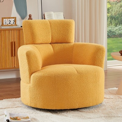 Single Swivel Lounge Chair, Soft Berber Fleece Accent Chair with Adjustable Headrest for Living Room or Office Use - Coolbibila