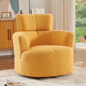 Single Swivel Lounge Chair, Soft Berber Fleece Accent Chair with Adjustable Headrest for Living Room or Office Use - Coolbibila - 1 of 4