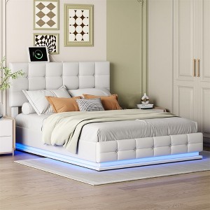 Queen Size Tufted Upholstered Platform Bed( 83x64.9x44 inches), With LED Lighting Platform Bed Frames, Storage System - 1 of 4