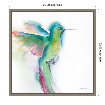 Colorful Hummingbird Watercolor Canvas Print in Gray Frame, 22 x 22 inches