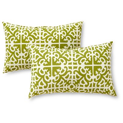 Set of 2 Grass Lattice Outdoor Rectangle Throw Pillows - Kensington Garden